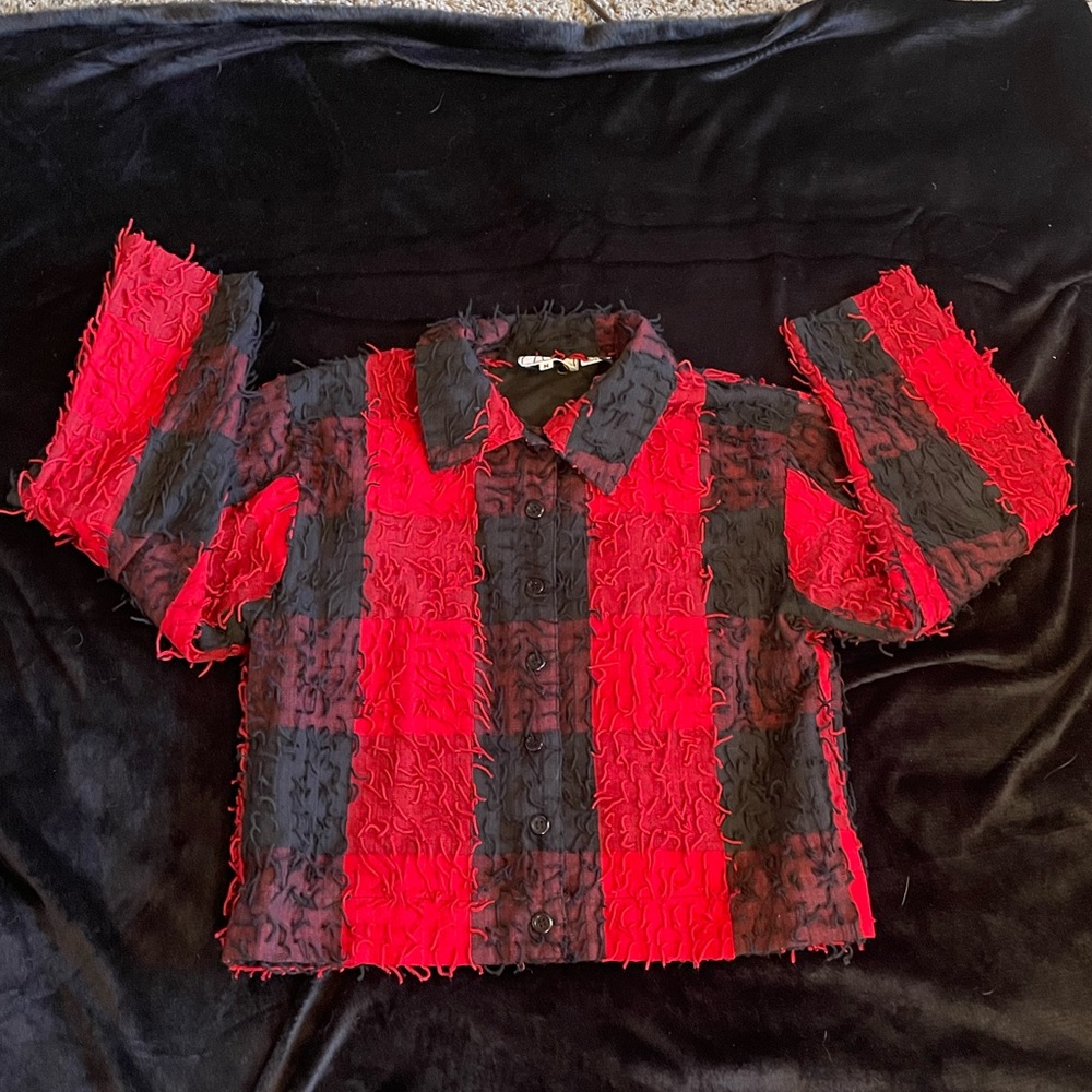 BUFFALO CHECK JACKET CROPPED LOOP  YARN FRINGE BUFFALO